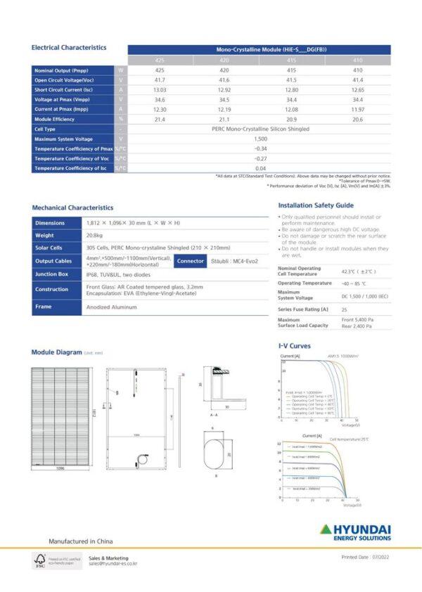 Hyundai 410w Zsindelyes napelem panel (Bruttó) - Image 2